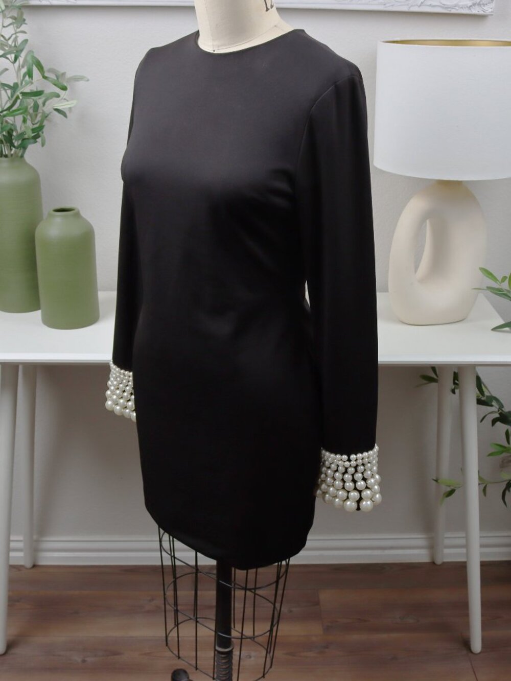 Akira Black Pearl Sleeve Cocktail Dress